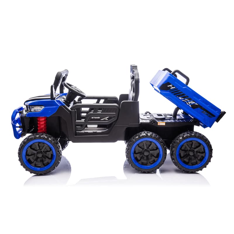Blue 2-Seater Kids Electric Dump Truck with Parent Remote Control, Ride-On Dump Truck with LED Lights