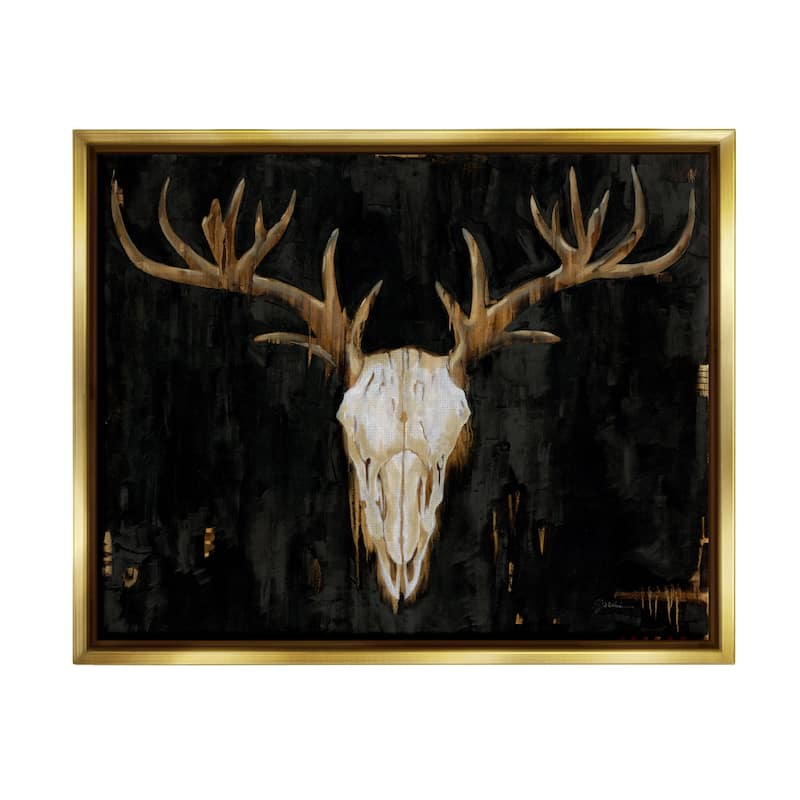 Stupell Deer Antlers Skull Dark Rustic Framed Floater Canvas Wall Art by Liz Jardine