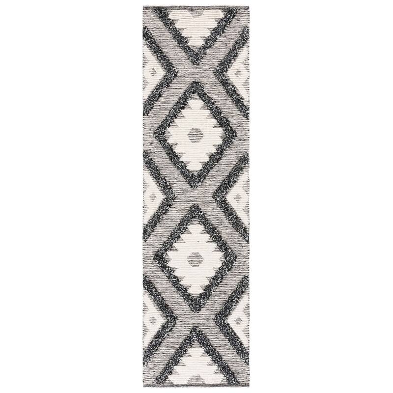 SAFAVIEH Handmade Natura Aladina Rustic Diamond Trellis Wool Rug - 2'3" x 8' Runner - Black/Ivory
