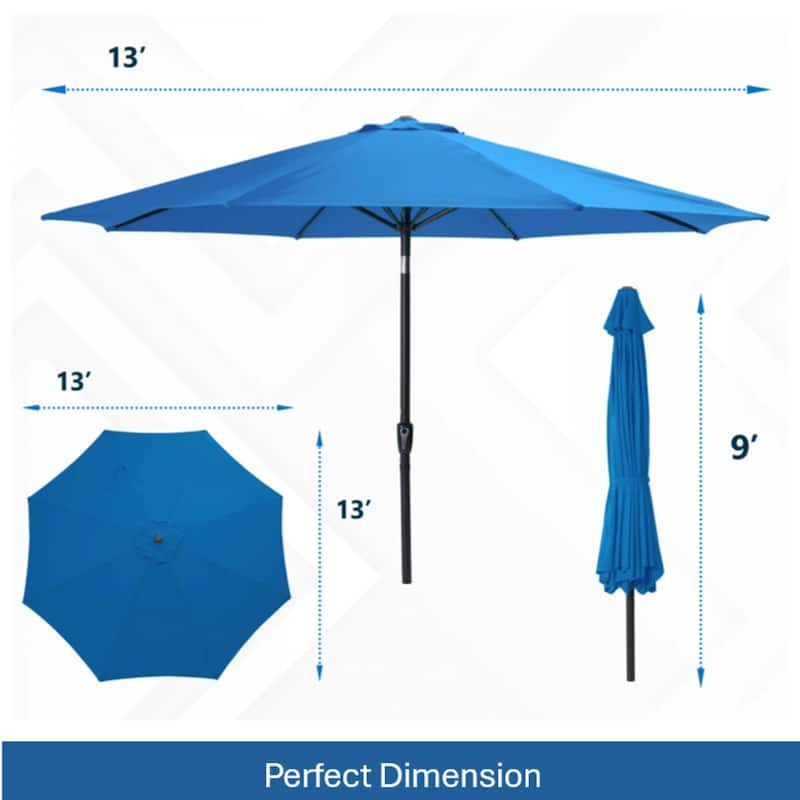 13 Feet Blue Market Patio Umbrella with Crank Lift , Tilt, Ribs (Without base)