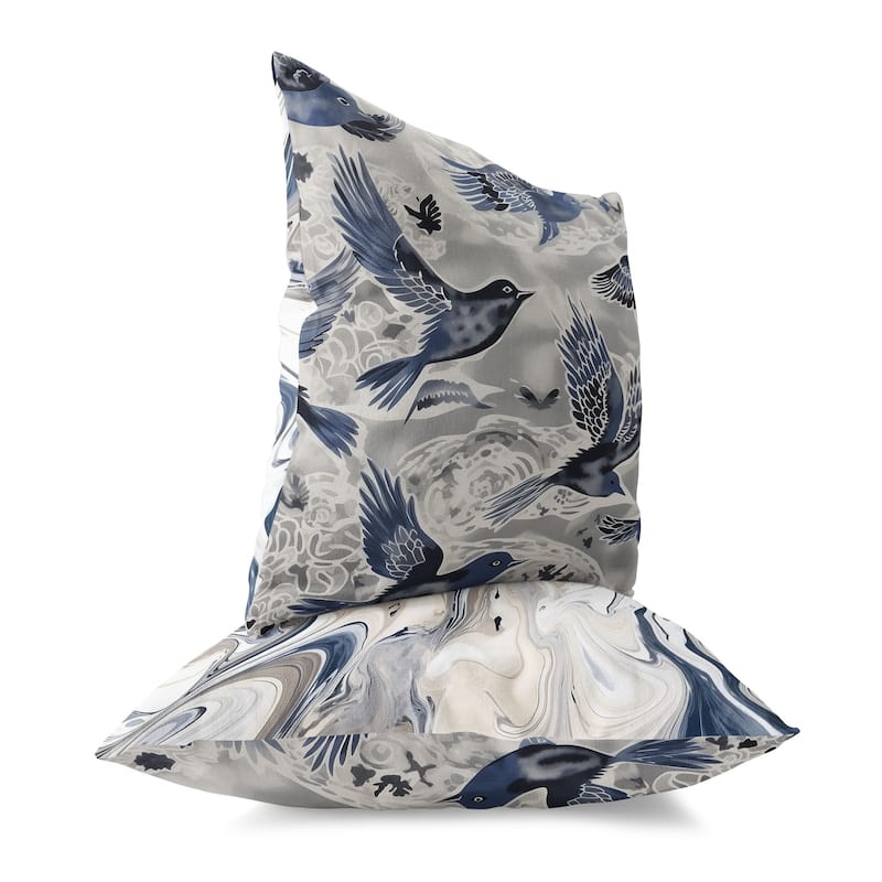 Silver And Blue Inferno Songbirds Indoor/Outdoor Throw Pillow Zipper