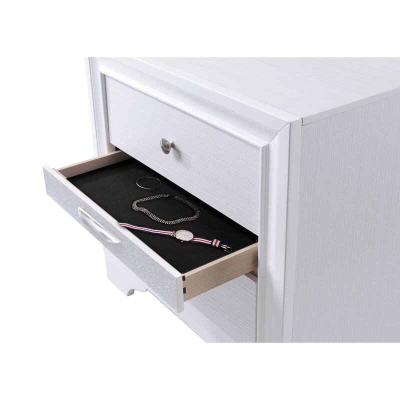Elegant White Nightstand with Drawers and Jewelry Storage, Compact Design for Bedroom or Living Room