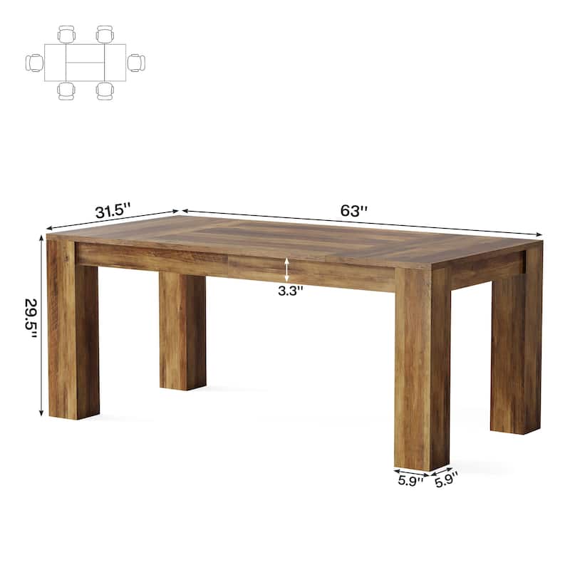 63 Inches Rectangular Modern Wood Dining Table for 4