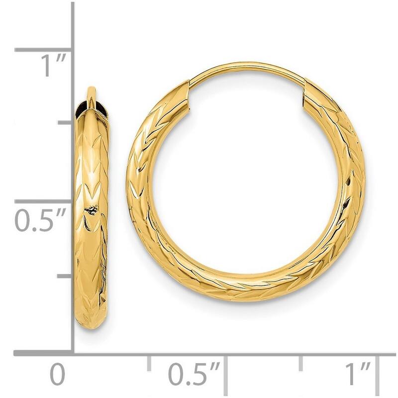Curata 14k Yellow Gold Diamond Cut Endless 19x3mm Hoop Earrings