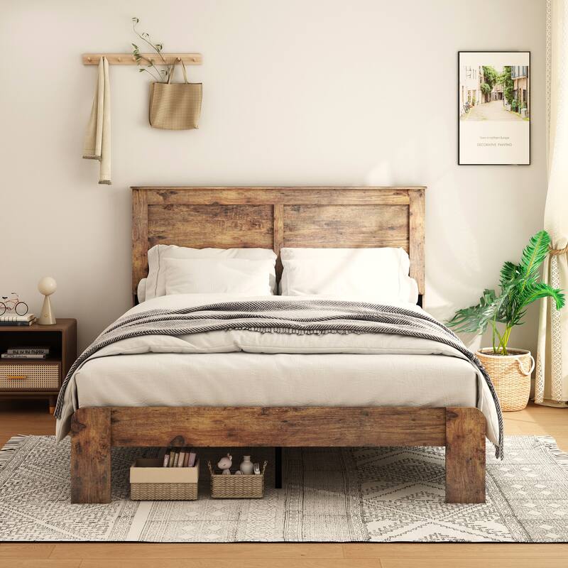 Bed Frame Queen Size, Wood Platform Bed Frame, Noise Free, No Box Spring Needed and Easy Assembly Tool - Dark Brown