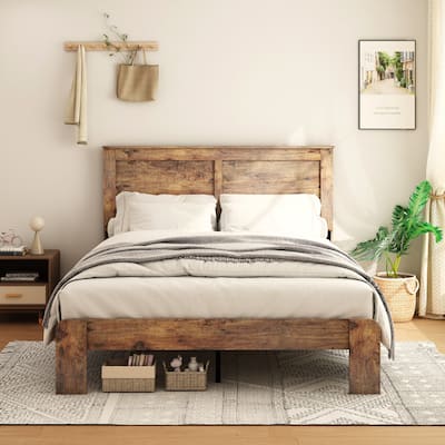 Wood Platform Bed Frame,Large Under Bed Storage, King/Queen/Full Size Bed Frame