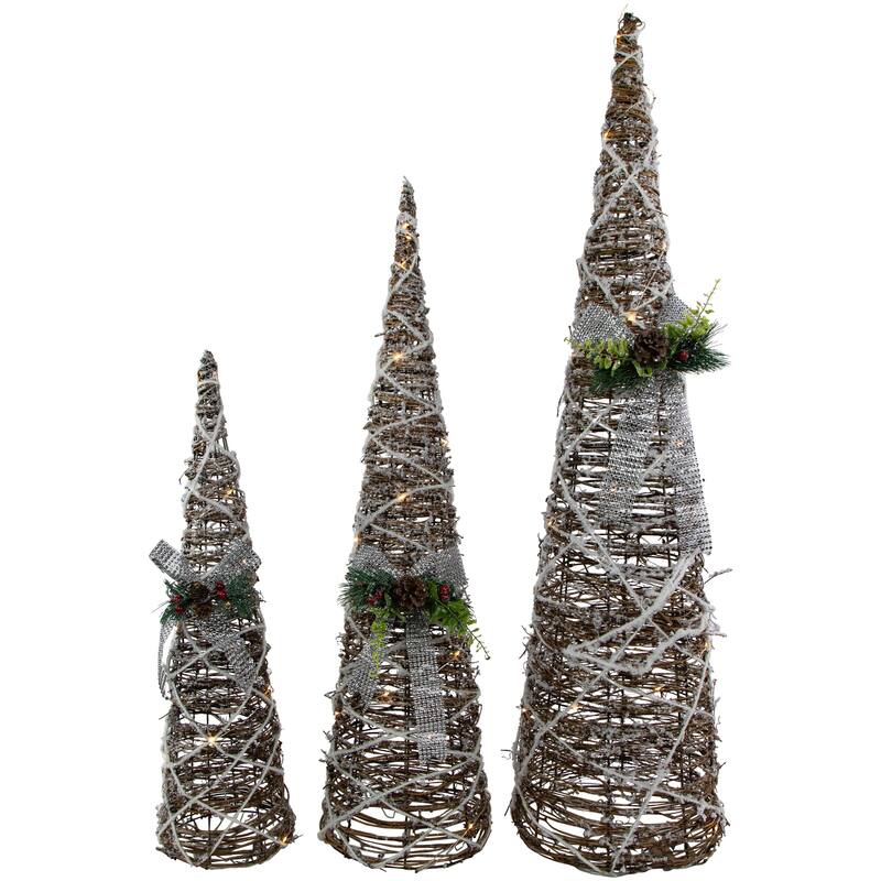 Set of 3 LED Lighted Pine and Berries Cone Christmas Tree Decorations 39.25"
