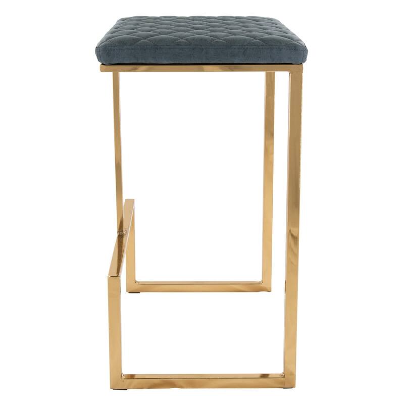 Quincy Modern Leather Barstool with Upholstered Square Seats in Gold Metal & Footrest for Home Bar & Kitchen Counter