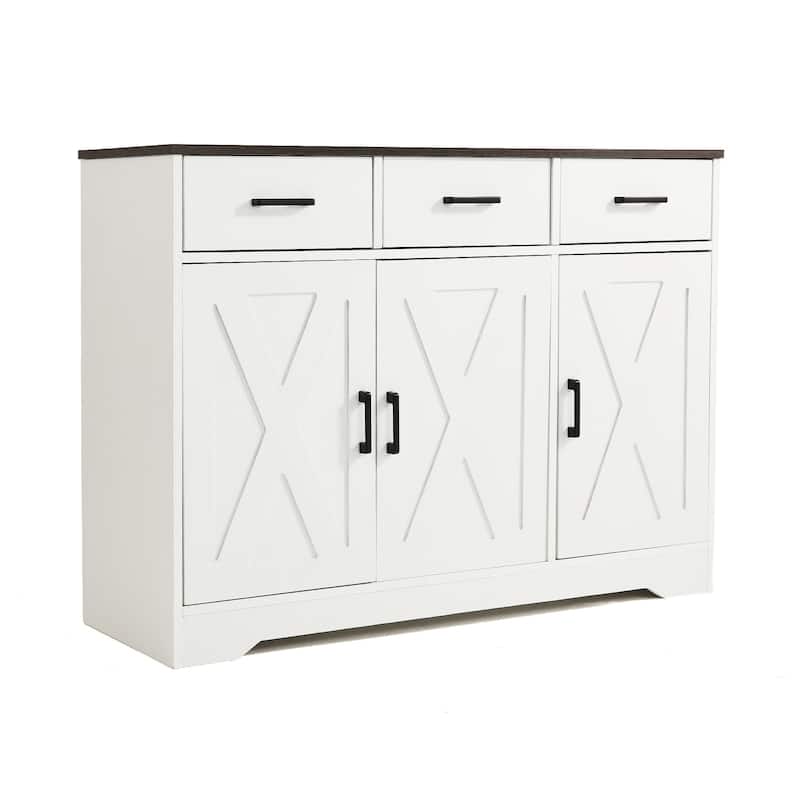 Barn Door Buffets Storage Cabinet Sideboards with 3 Drawers