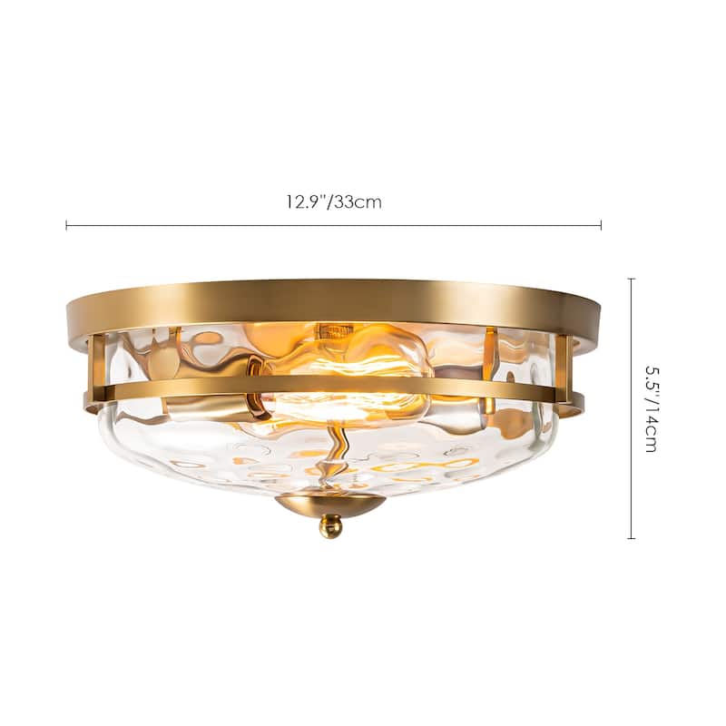 2-Light Industrial Farmhouse Ceiling Light Dome Clear Water Rippled Glass Flush Mount Light