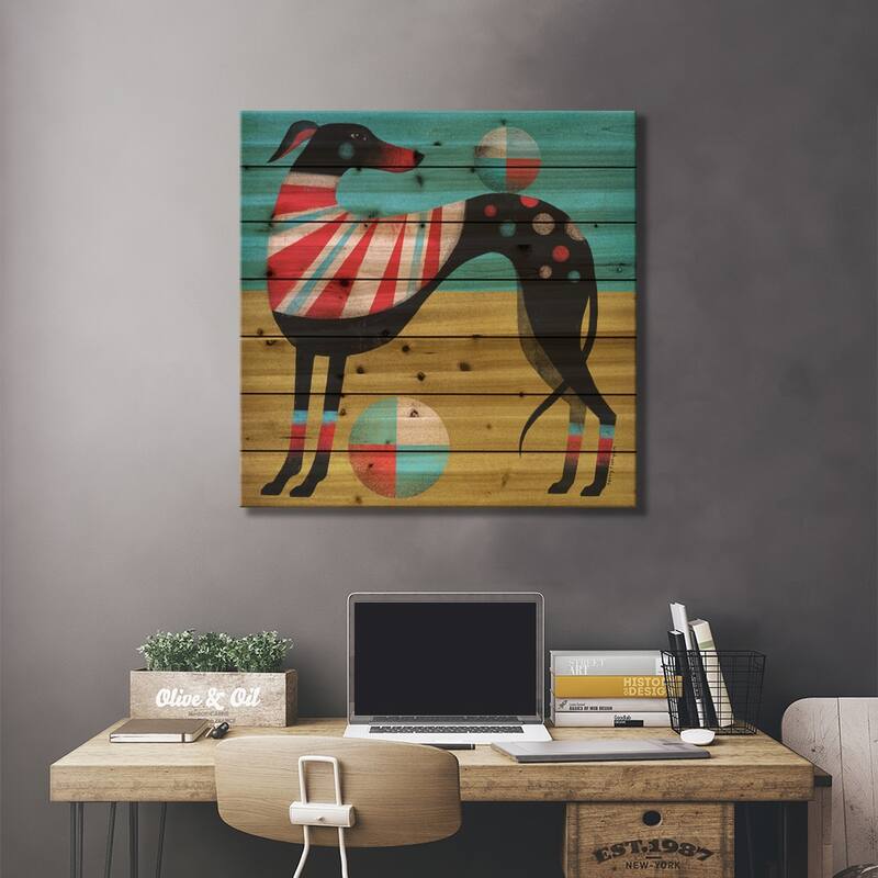 Race Dog Print On Wood by Terry Runyan - Multi-Color