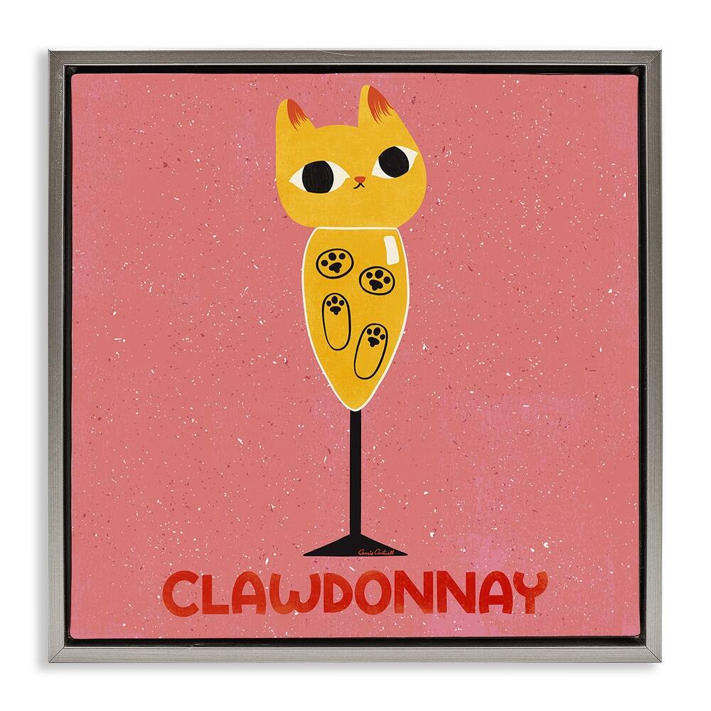 Stupell Clawdonnay Feline Wine Framed Floater Canvas Wall Art Design By Carrie Cantwell