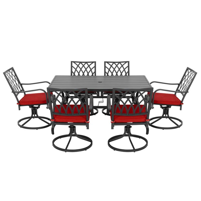 Nuu Garden Outdoor 7-Piece Iron Dining Set with 1.57'' Umbrella Hole, Black
