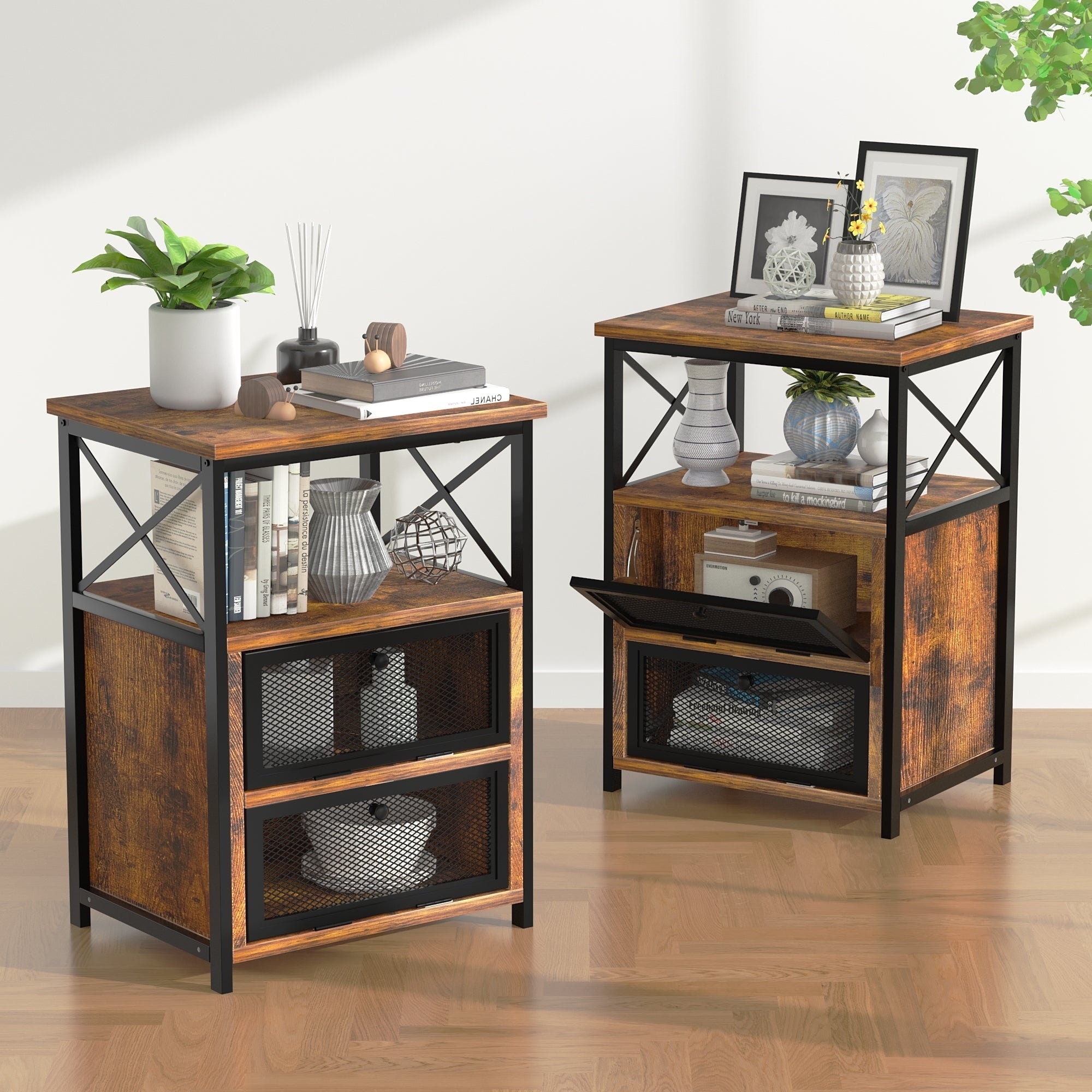 Javlergo Set of 2 Nightstand with 2 Drawers Small Nightstands Bedside Tables with Storage Shelf for Living Room Bedroom