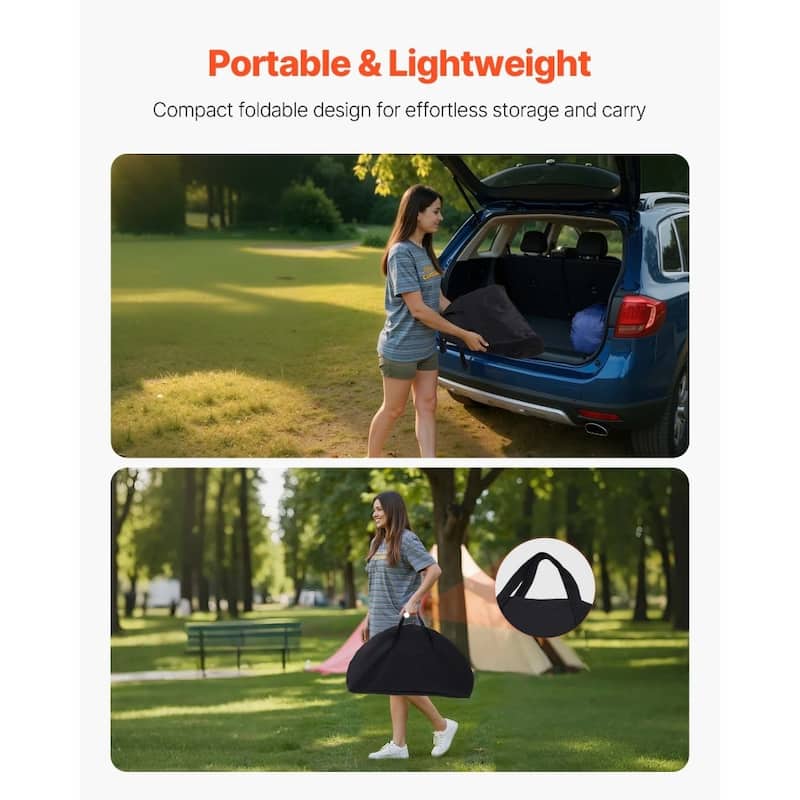 Black Foldable Camping Table with Waterproof Surface and 4 Cup Holders for Compact Travel Design