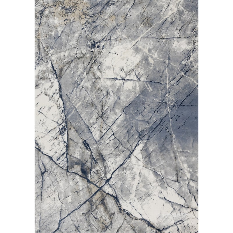 London Blue Grey White Cracked Lines Area Rug, 5'3" x 7'7"