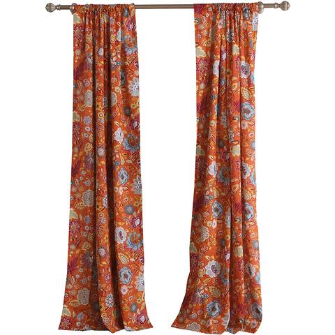 Paris 4 Piece Floral Print Fabric Curtain Panel with Ties, Orange