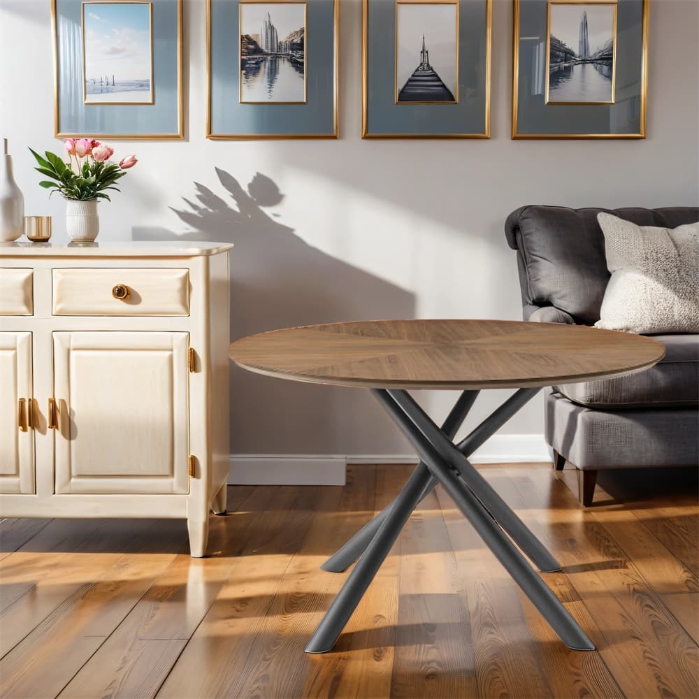 Round MDF Short Leisure Tea Table with Cross Legs Metal Base