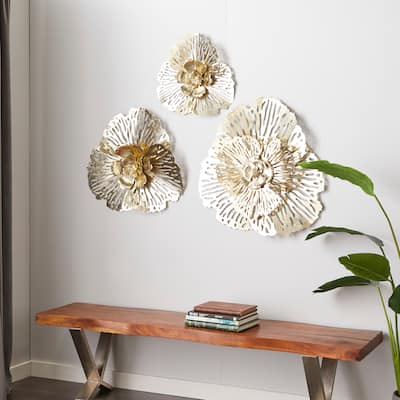 Gold Metal Large 3D Floral Home Wall Decor with Cutouts (Set of 3)