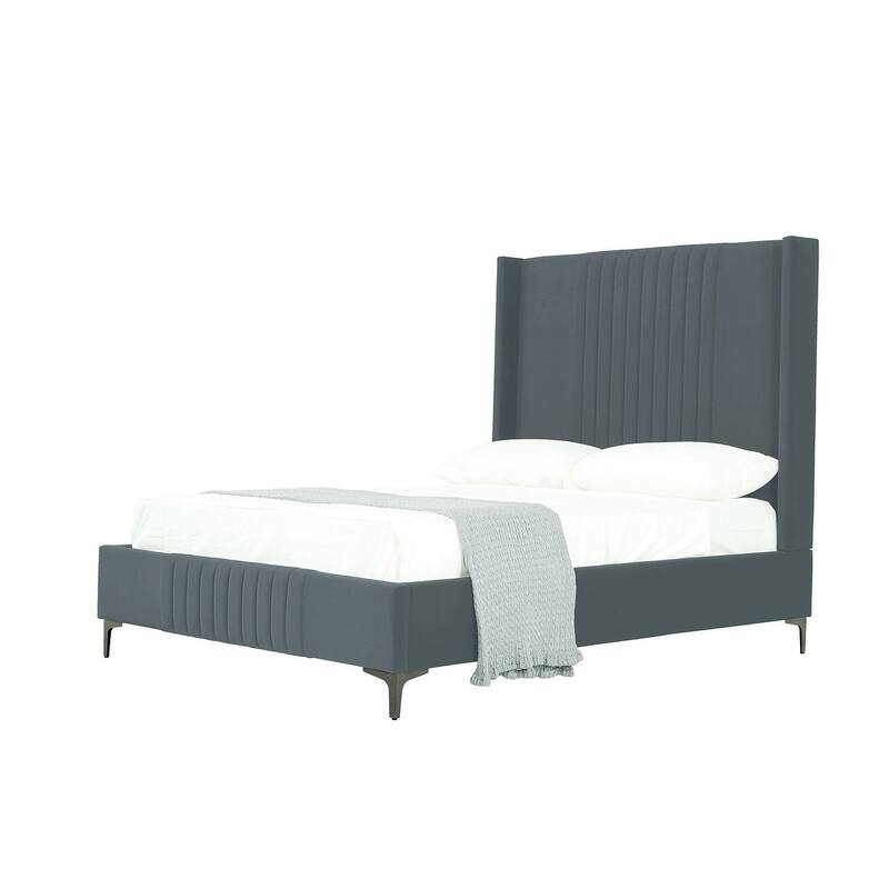 Manhattan Comfort Promenade Mid-Century Modern Velvet Upholstered Bed