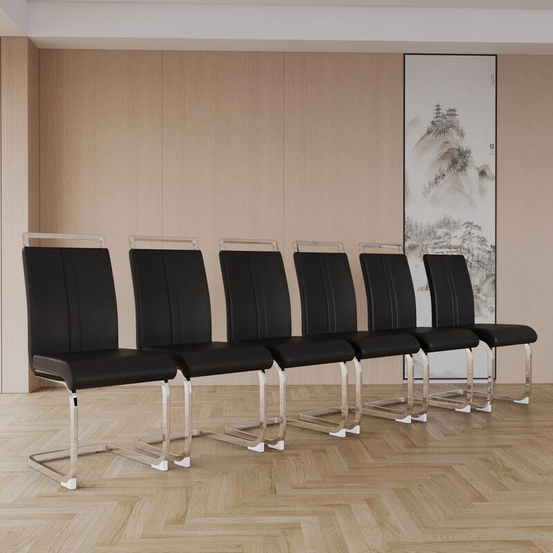 Modern Faux Leather Dining Chairs Set of 4, High Back Upholstered Side Chairs with Metal Legs for Dining Room, Kitchen, Office