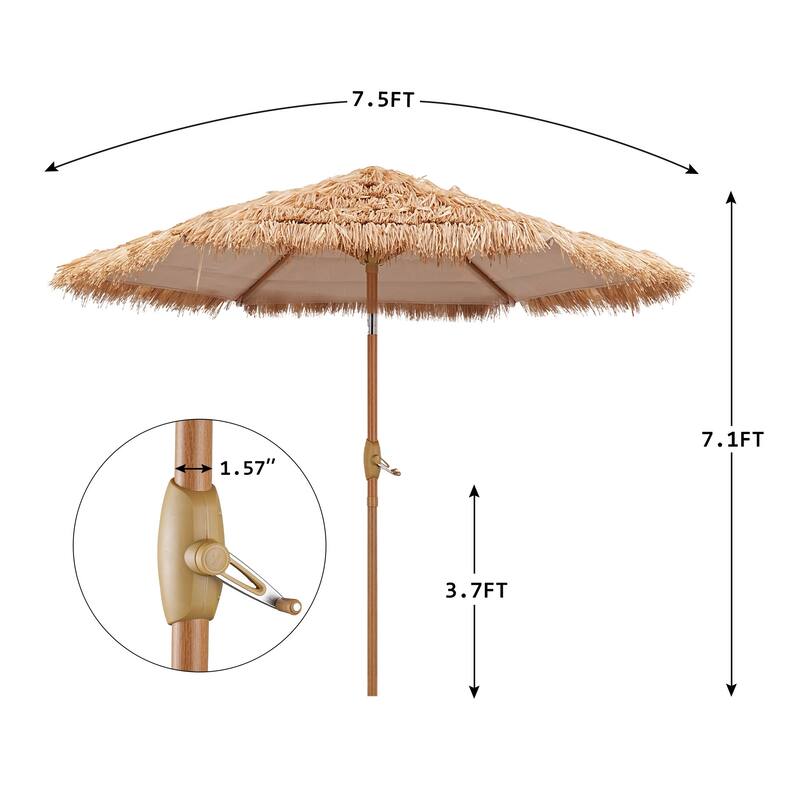 Ainfox 7.5/9 ft Hula Tiki Outdoor Umbrella, Thatched Beach Umbrella