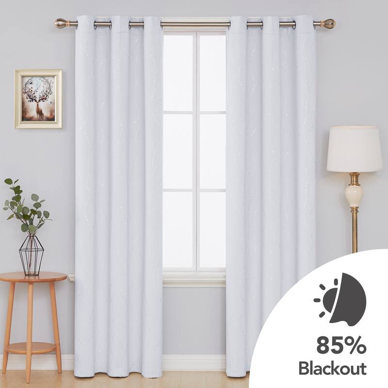 Deconovo Wave Line with Dots 42 Width Curtains Pair(2 Panel) - 42x84 Inch - Greyish White