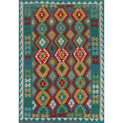Hand Woven Oriental 100% Wool Carpet Southwestern All-Over Multi-Colored Kilim Area Rug - 8' 2'' X 5' 8''