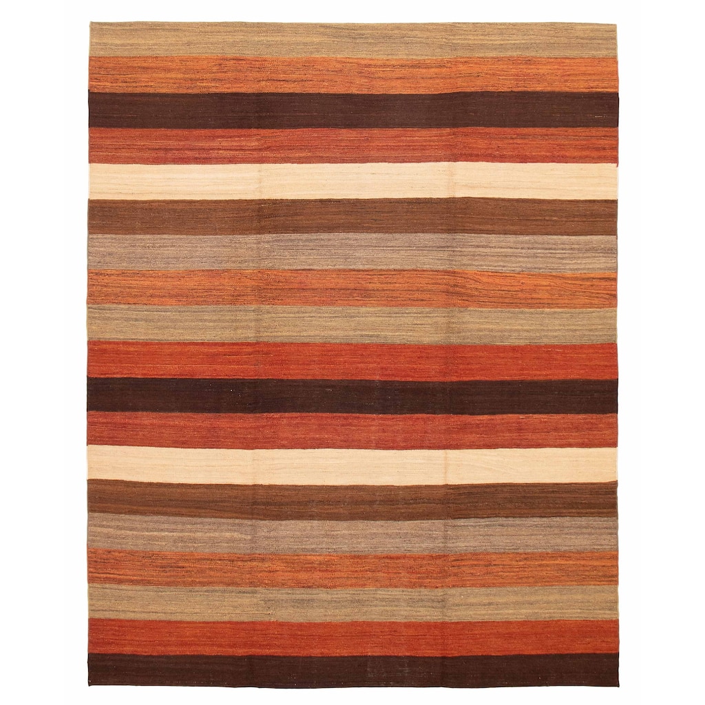 ECARPETGALLERY Flat-Weave Boho Copper Wool Kilim - 8'0 x 10'1