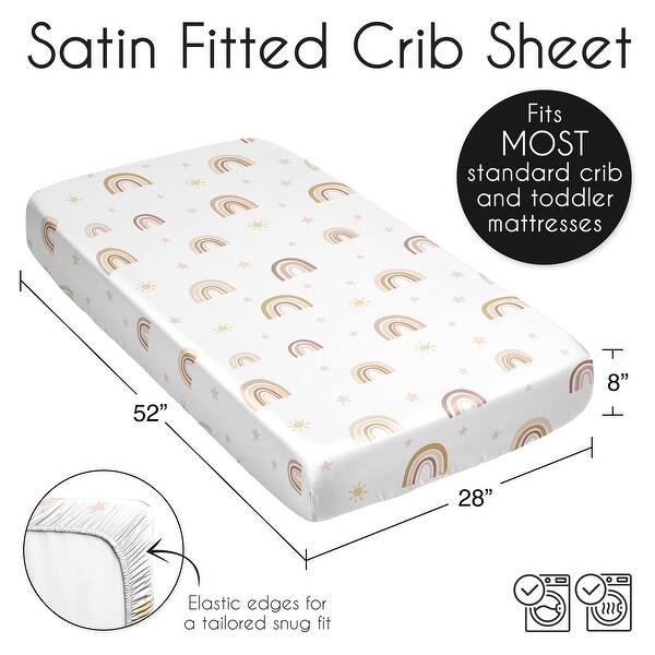 Sweet Jojo Designs Boho Rainbow Girl Satin Fitted Crib Sheet Blush Pink Yellow Bohemian Modern Neutral Vintage Gold Mauve Beige
