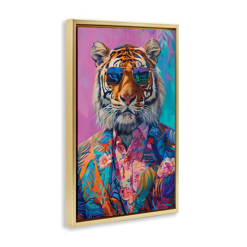 Stupell Bright Tropical Fashion Tiger Framed Floater Canvas Wall Art Design By LSR Design Studio