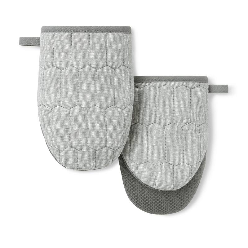 MARTHA STEWART Honeycomb Quilted Chambray Mini Oven Mitt 2-Pack Set - Grey