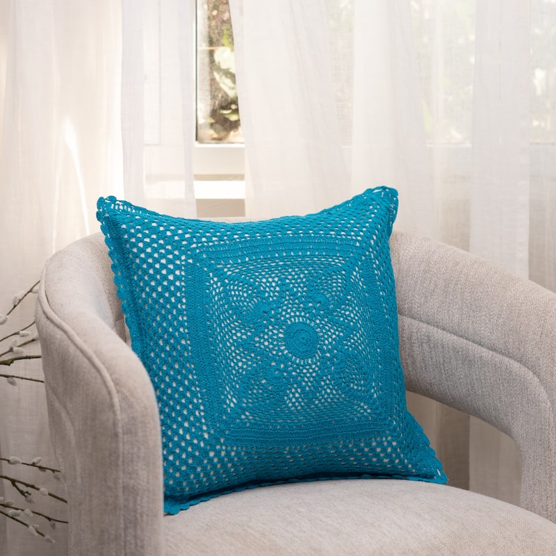 Turquoise Crochet Pillow
