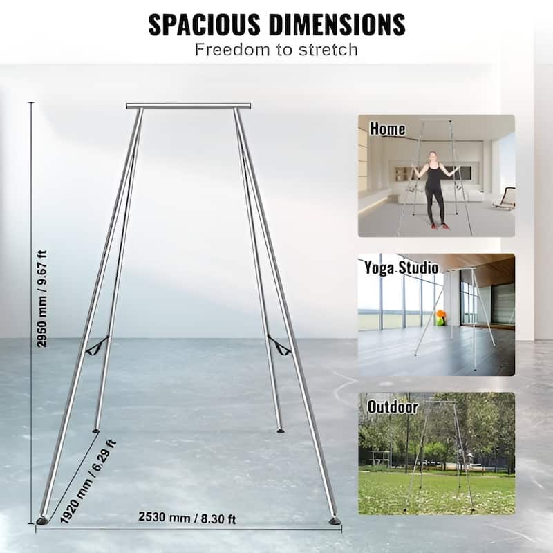 Chrome Steel Aerial Yoga Stand, 9.67ft Frame, Supports 551 lbs - 8.30 x 6.3 x 9.68 ft