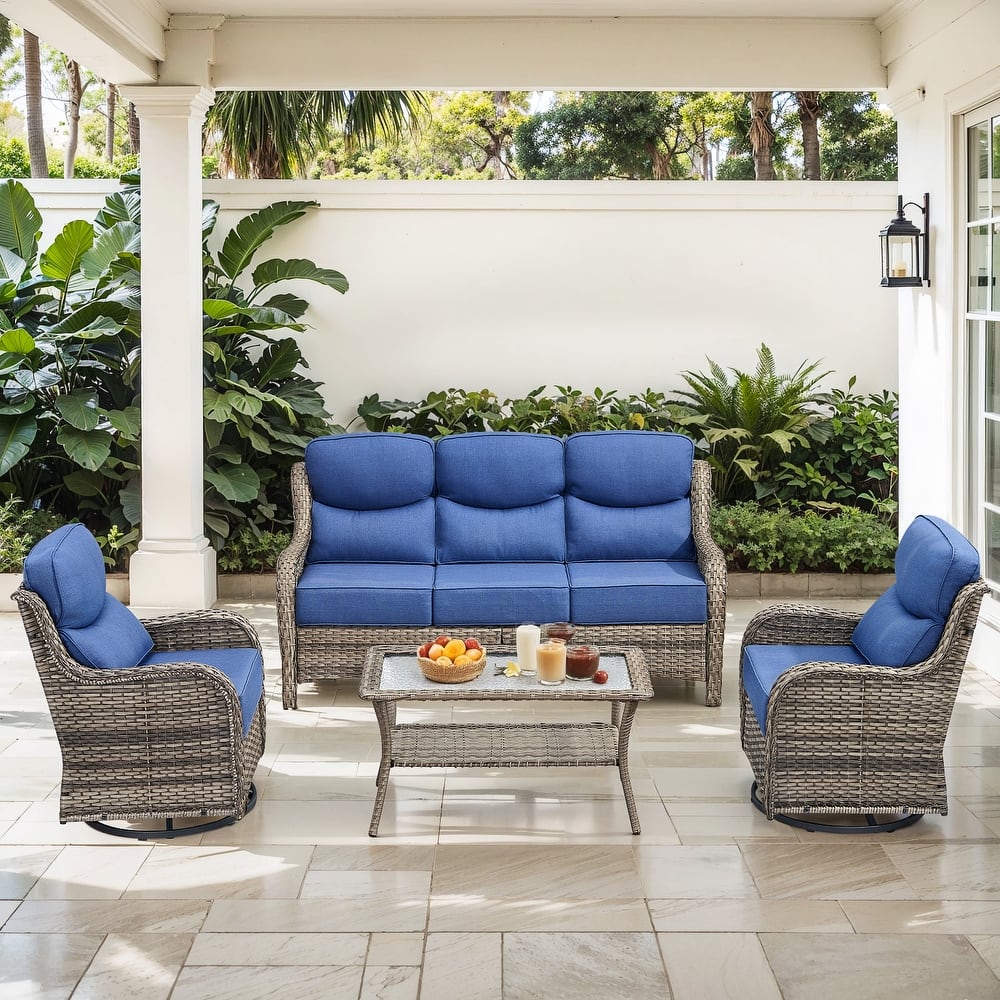 Gymojoy 4-Piece Patio Furniture Set with Swivel Glider Chairs, 6-Inch Ultra-Plush Cushions & Water-Resistant Olefin Fabric