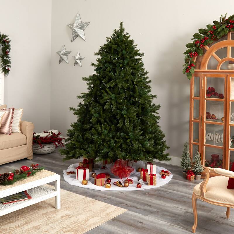 8Ft Artificial Christmas Tree with Clear Lights - Mid Century Pine Holiday Decor - Green - 96