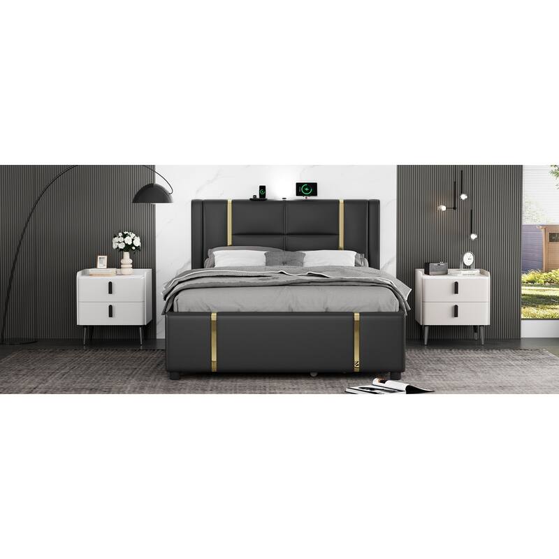 Nightstands Set of 2: 2-Drawer Marble-Pattern Top Modern Bedside/End Table - White