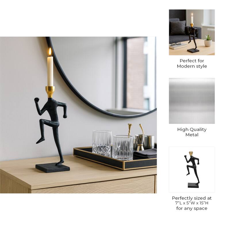Metal Running Man Taper Candle Holder - Gold, 15 in. - 15.0"