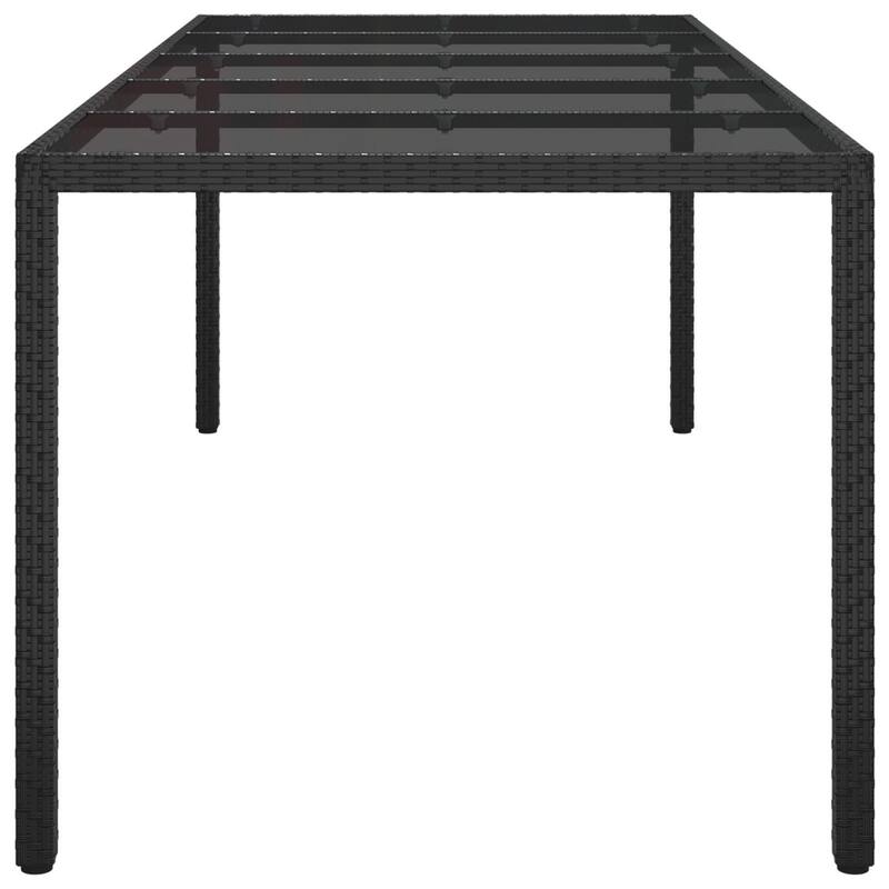 vidaXL Patio Table Outdoor Garden Dinner Table Tempered Glass and Poly Rattan - 98.4 x 39.4 x 29.5 in