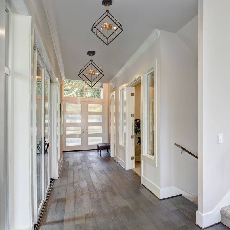 Modern Farmhouse 3-Light Black Gold Lantern Semi-flush Mount Transitional Sputnik Ceiling Lights