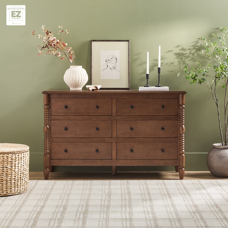 Walker Edison Easy Assembly 6-Drawer Dresser with Wood-Turning Details - Dark Brown