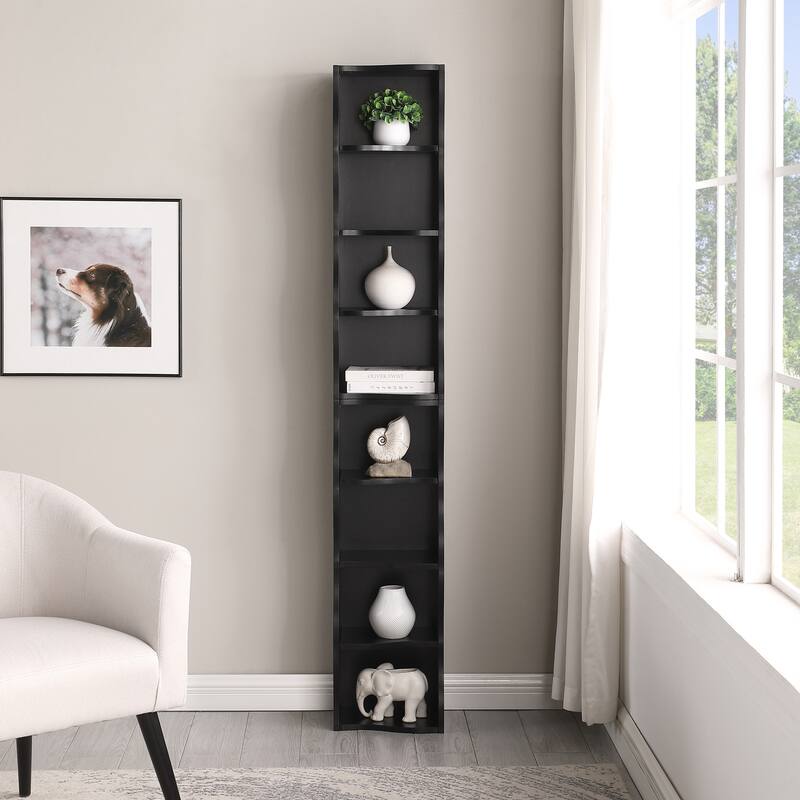 Roomfitters 8-Tier Tall Narrow Bookcase with Wavy Edge Design, Adjustable Shelves Slim Bookshelf for Living Room or Office