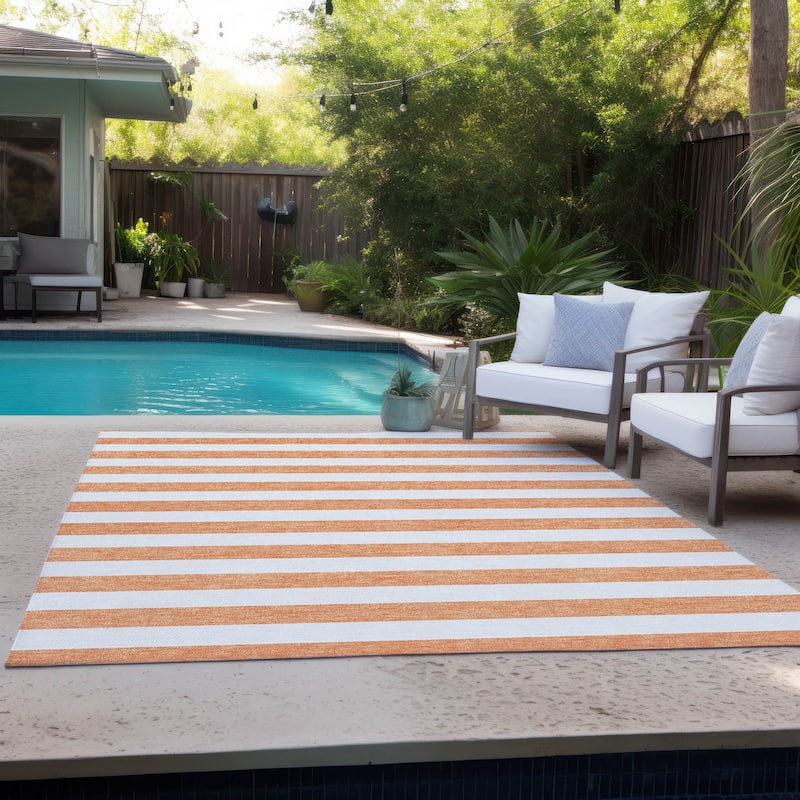 Machine Washable Indoor/ Outdoor Cabana Striped Chantille Rug