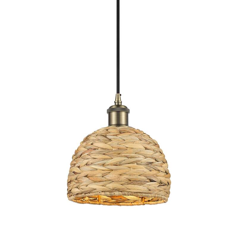 Innovations Lighting 516-1P-9-8 Woven Rattan Pendant Woven Rattan 8" - Antique Brass / Natural