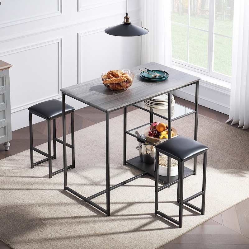 VECELO Dining Table Set with 2 Stools,3 Piece Counter Height for Kitchen