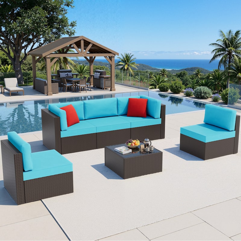 Futzca 6-Piece Patio Conversation Furniture Set with Pillows and Cushions - N/A - Blue