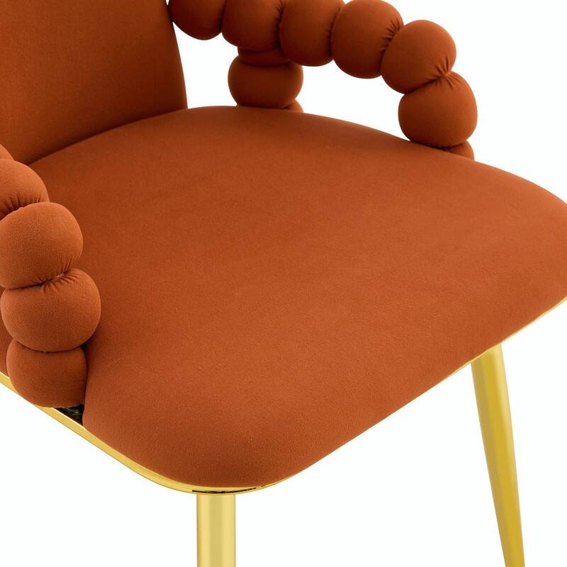 Set of 2 Puffy Bubble Velvet Dining Chairs with Ball Chain Design & Gold Legs