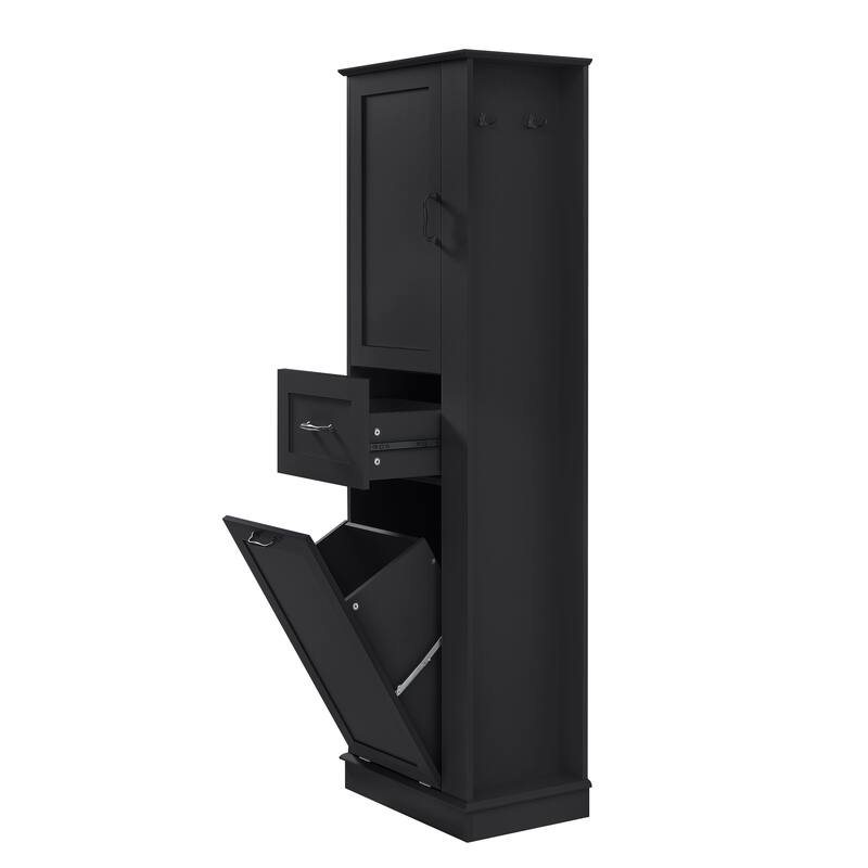 Roomfitters 67" Tall Modern Storage Cabinet with Tilt-Out Compartment and Side Hooks