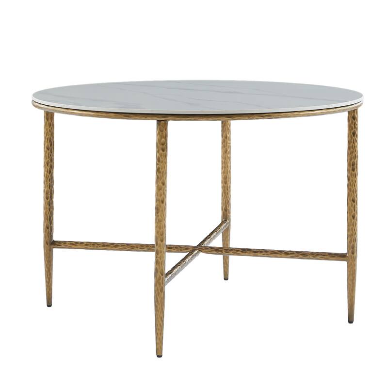 Christopher Knight Home - Modern Sintered Stone Round Dining Table with Forged Brass Metal Legs