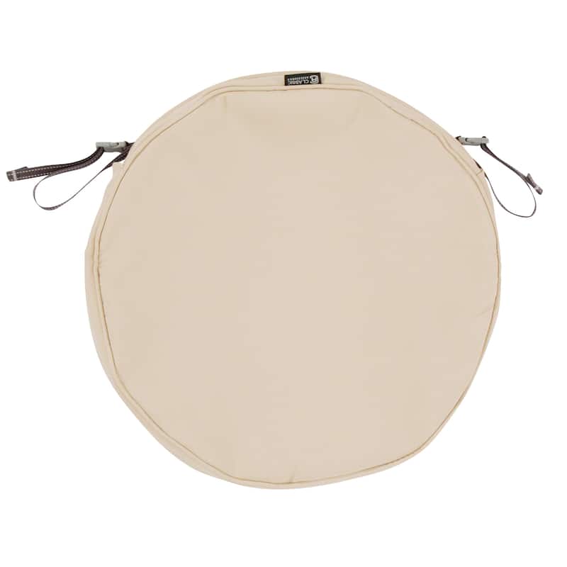 Classic Accessories Montlake Water-resistant Patio Chair Seat Cushion Slip Cover - 18"DIA x 2"Thick - Antique Beige